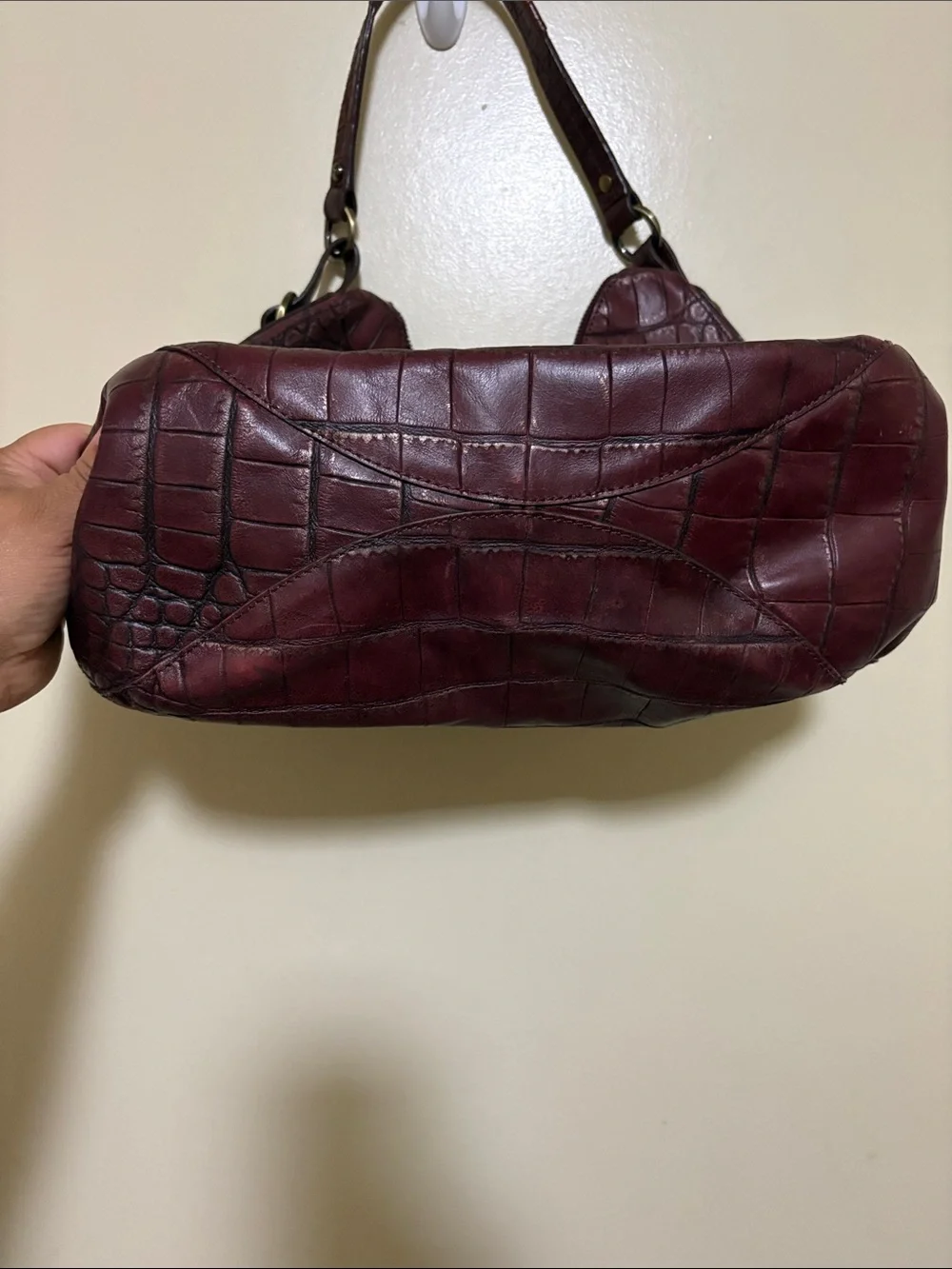 Monsac Croc-Embossed Hobo Bag in Burgundy